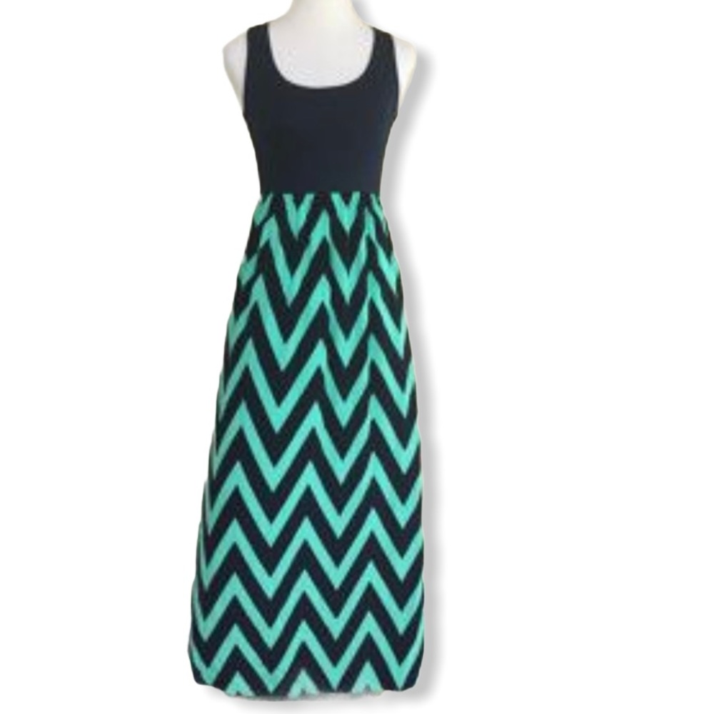 Mint and Blue Chevron Maxi Dress